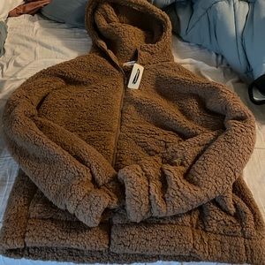 Brown fuzzy teddy coat
